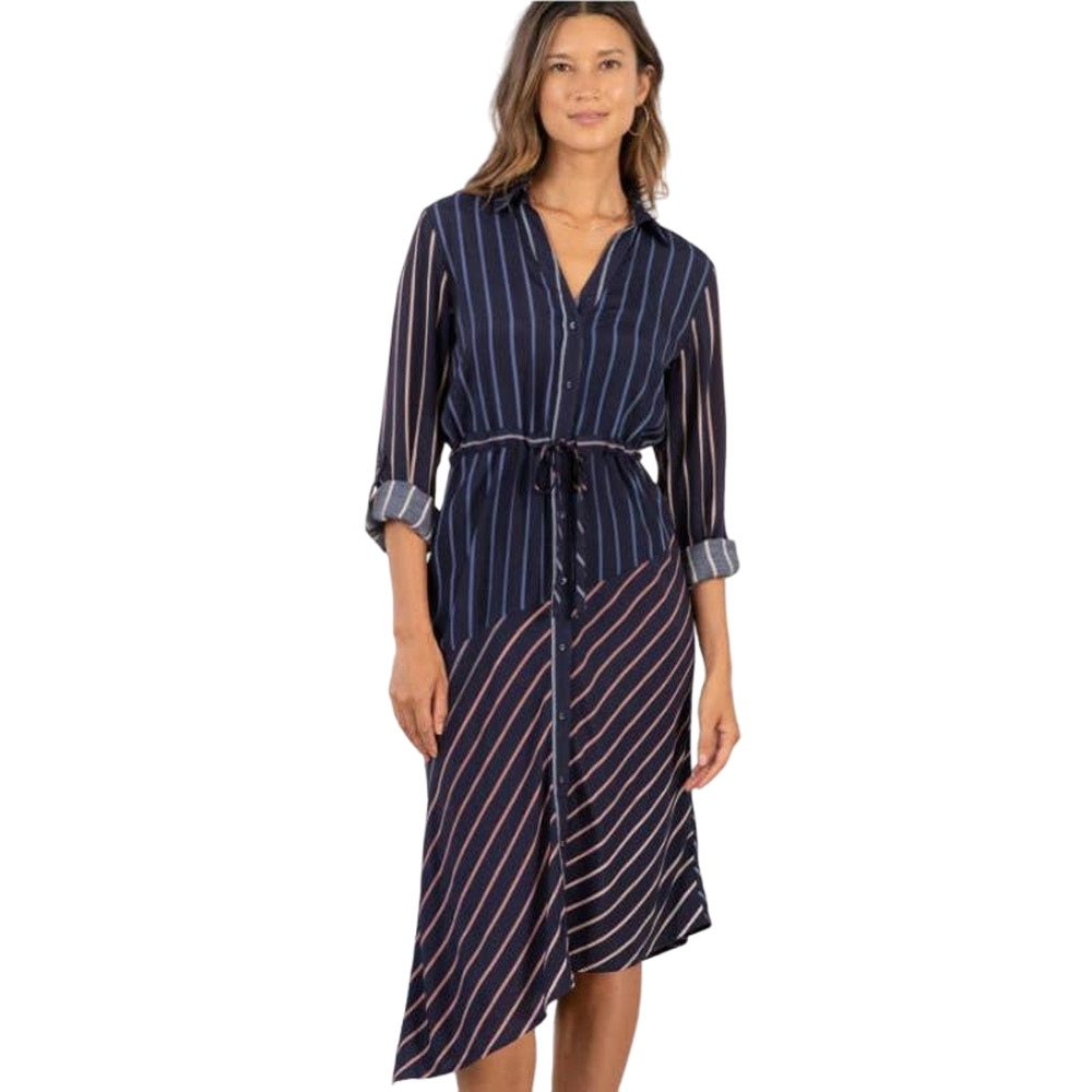 Lovestitch Ray of Light Blue Gradient Stripe Asymmetric Hem Shirt Dress M NWT